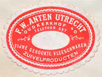 710117 Ovale sluitzegel van H.W. Anten, Vleeschwaren - Zuivelproducten, Oudkerkhof 40 te Utrecht.